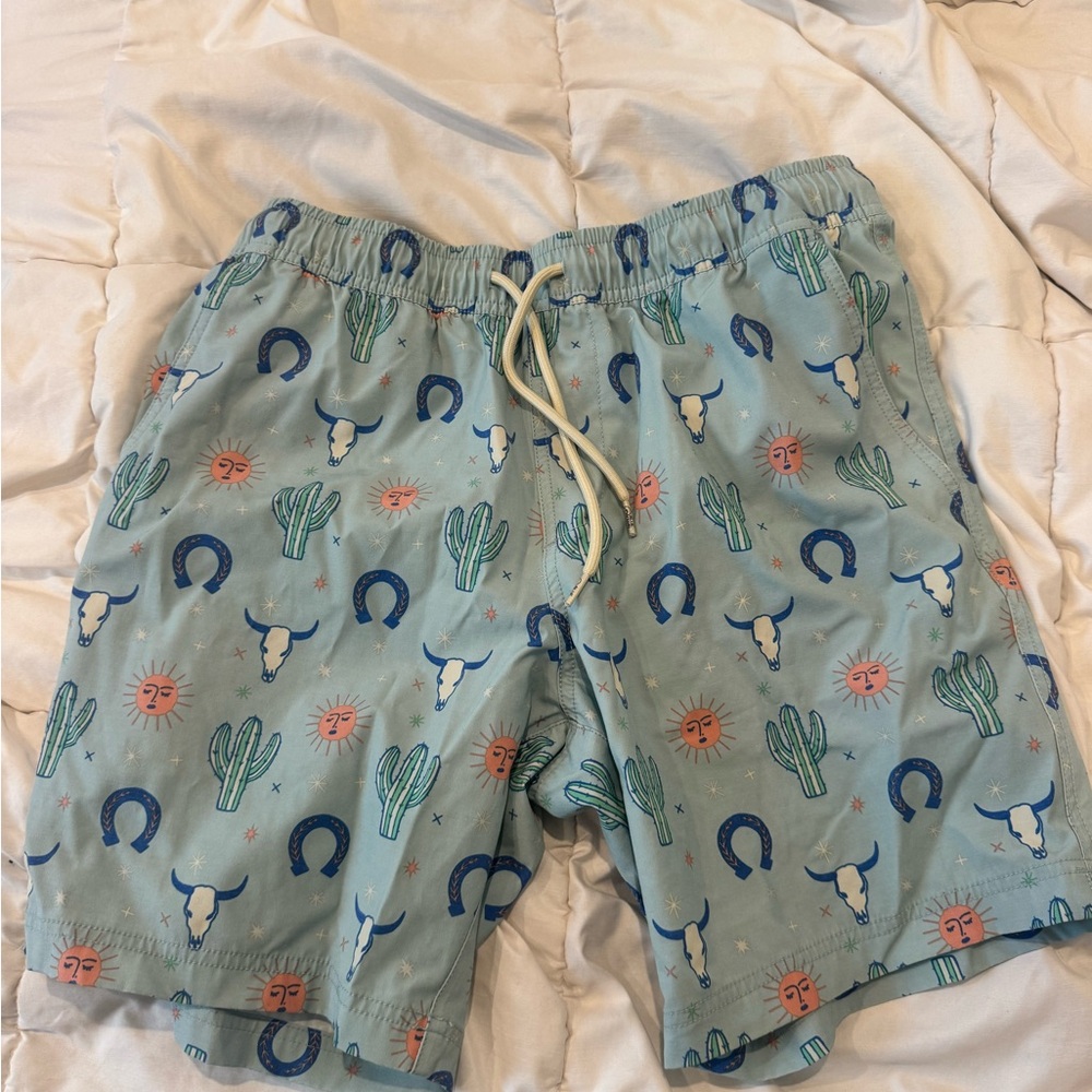 Men's Light Blue Patterned Swim Trunks